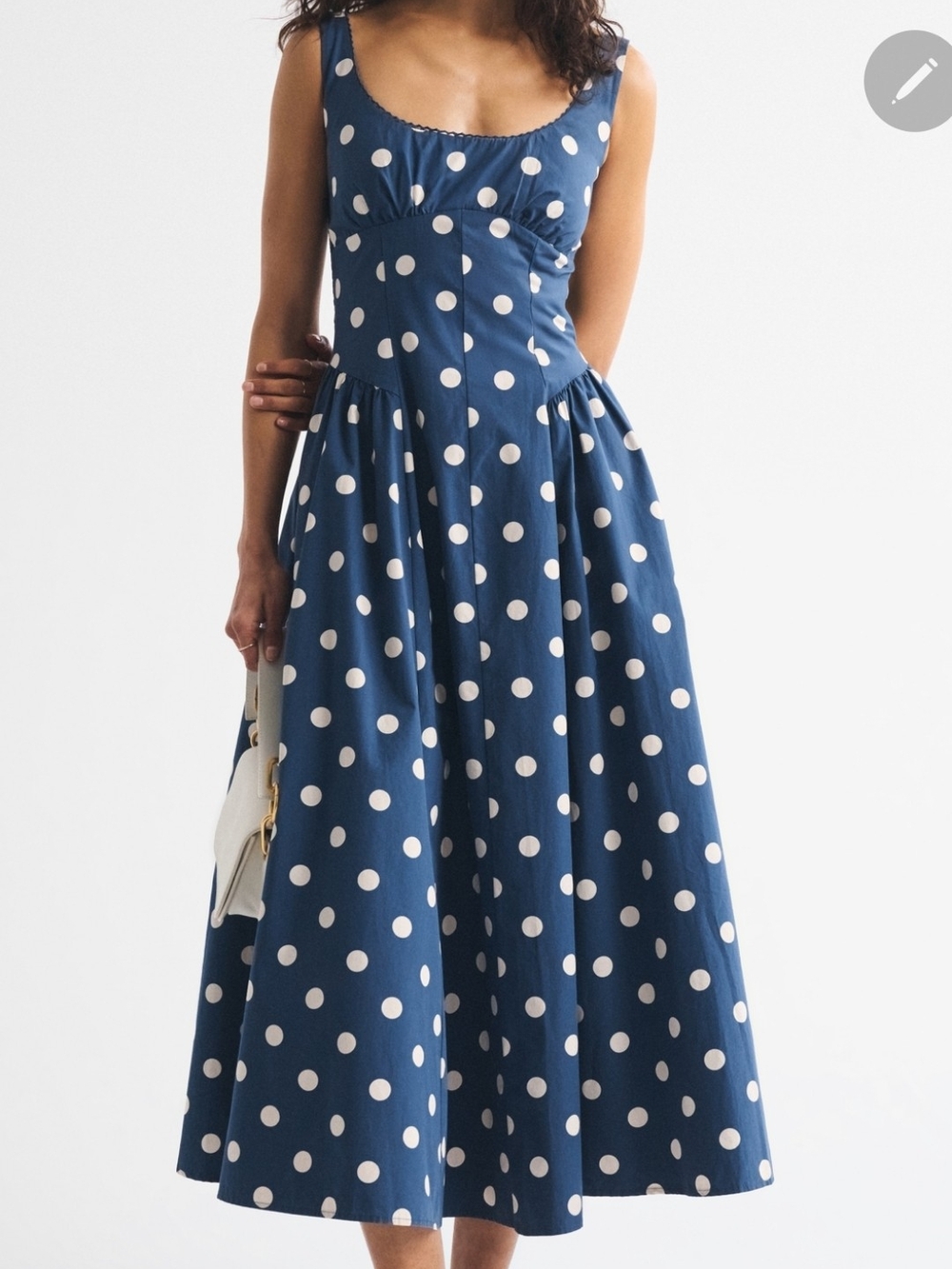 Abercrombie & Fitch Navy and White Polka Dot Midi Dress